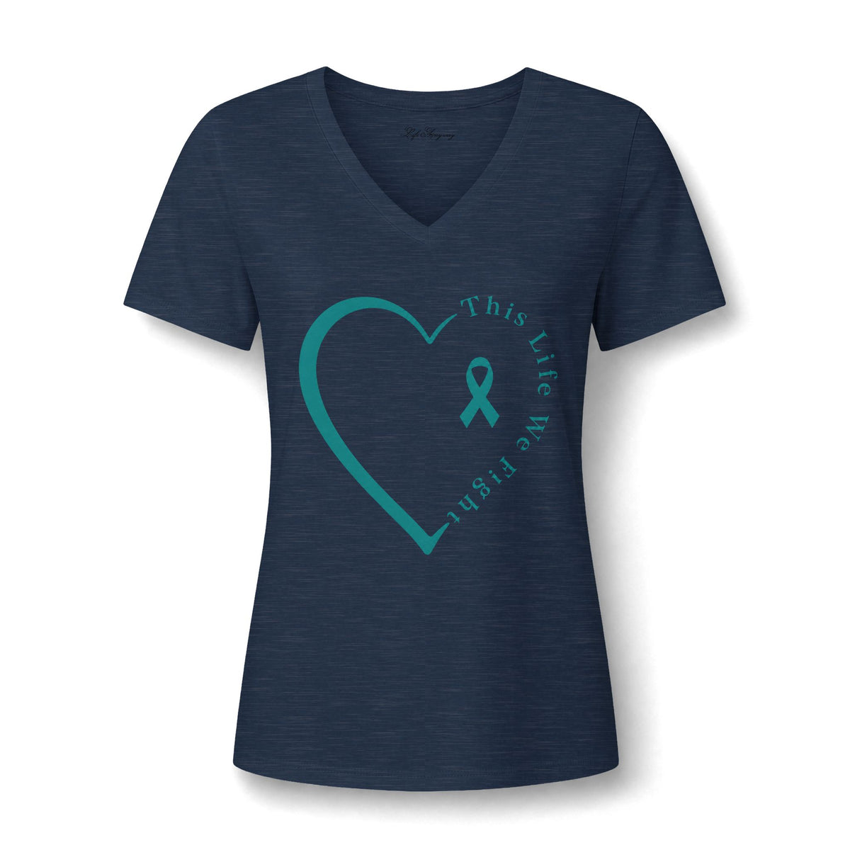 We Fight Heart V-Neck Tee - Ovarian Cancer awareness