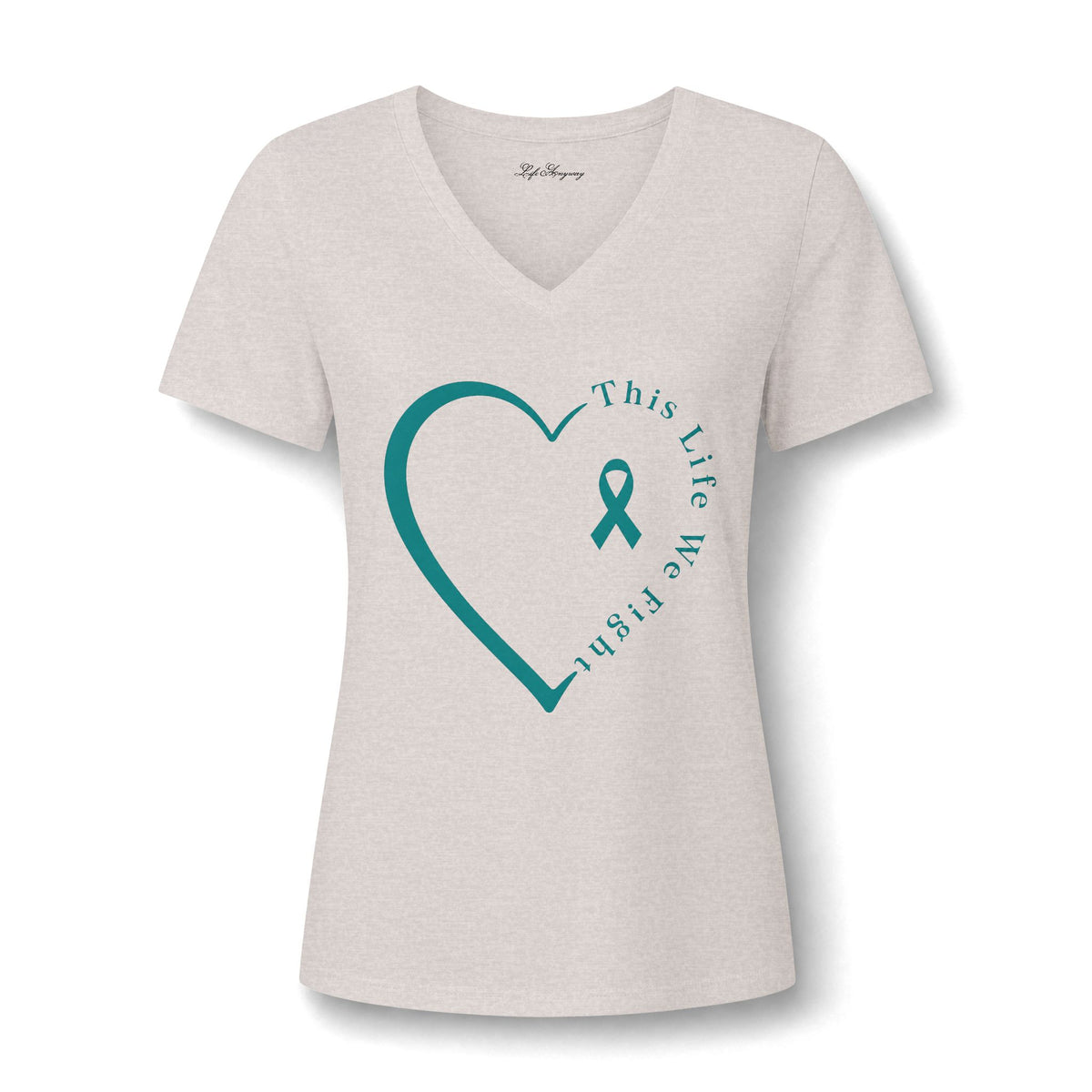 We Fight Heart V-Neck Tee - Ovarian Cancer awareness