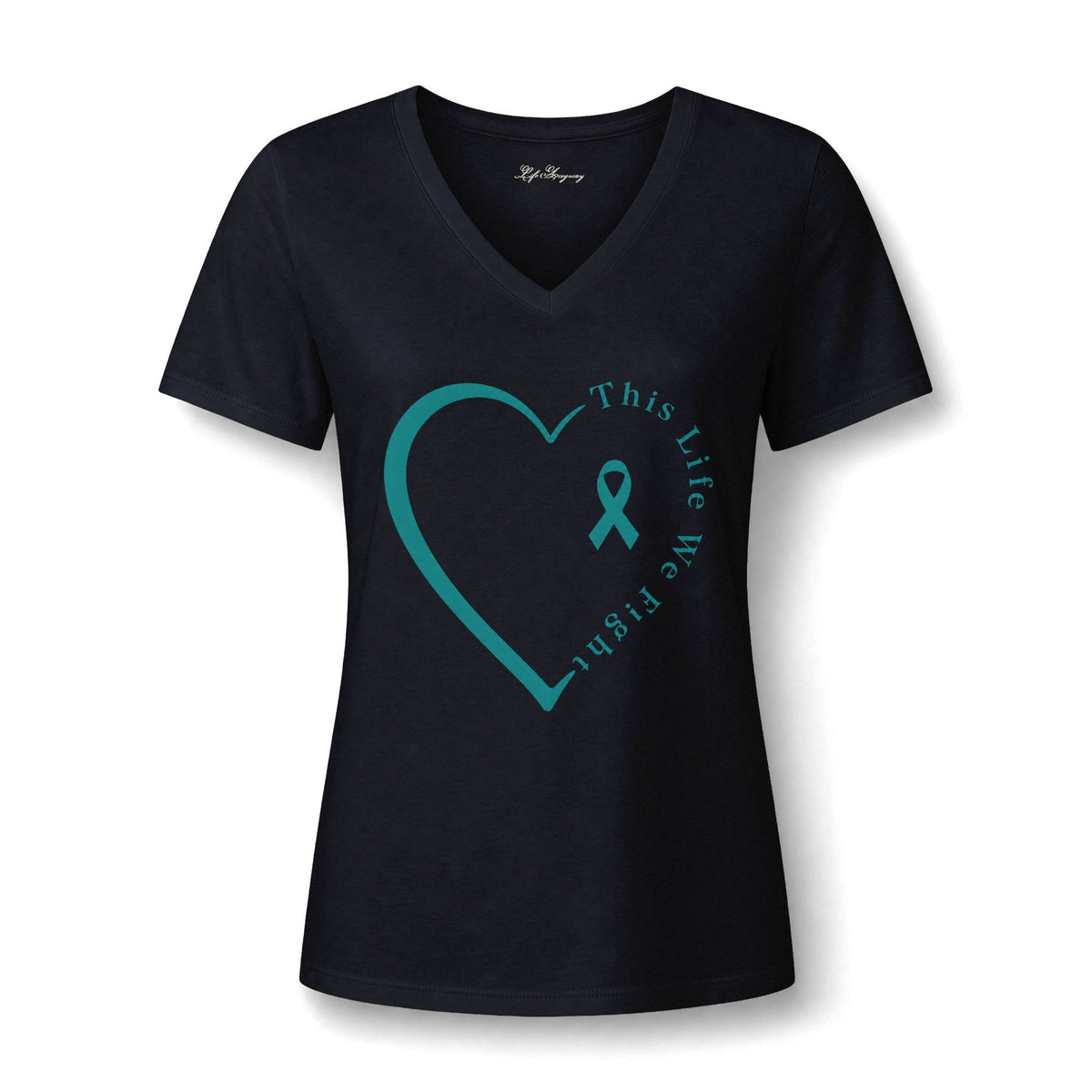 We Fight Heart V-Neck Tee - Ovarian Cancer awareness