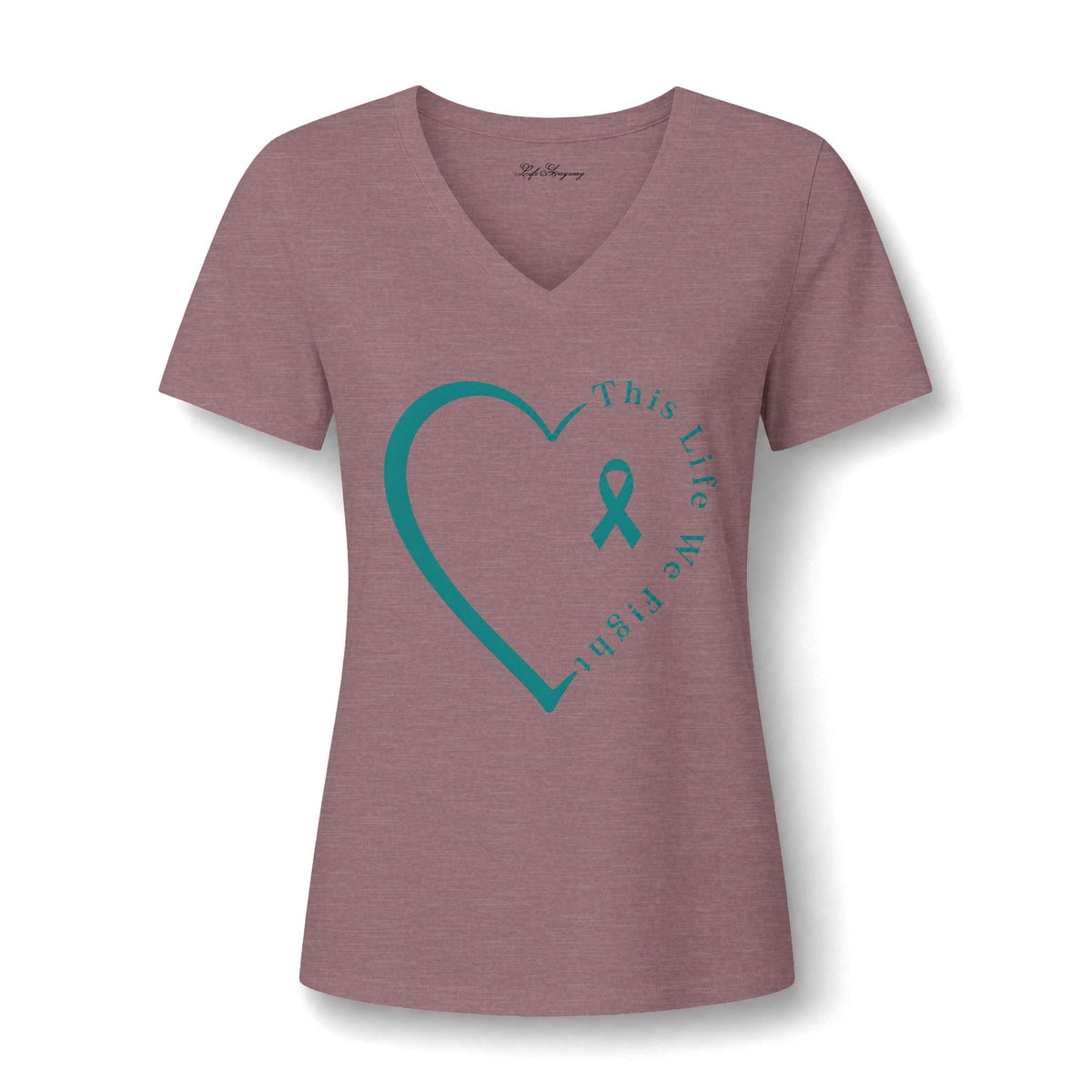 We Fight Heart V-Neck Tee - Ovarian Cancer awareness