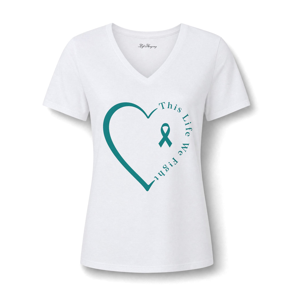 We Fight Heart V-Neck Tee - Ovarian Cancer awareness